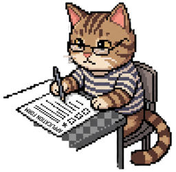 Cat filling out application form