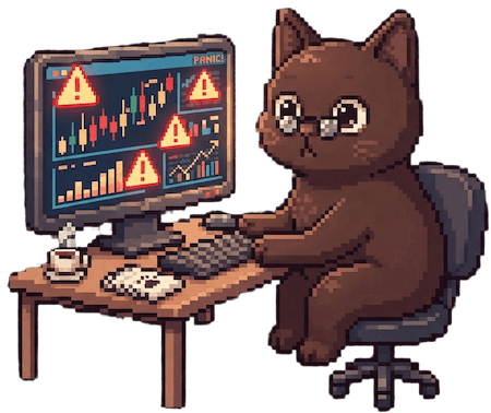 Cat at desk monitoring dashboards